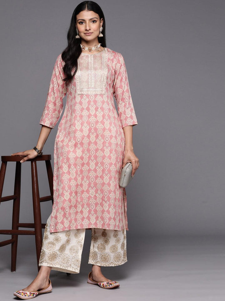Peach Printed Rayon Straight Kurta