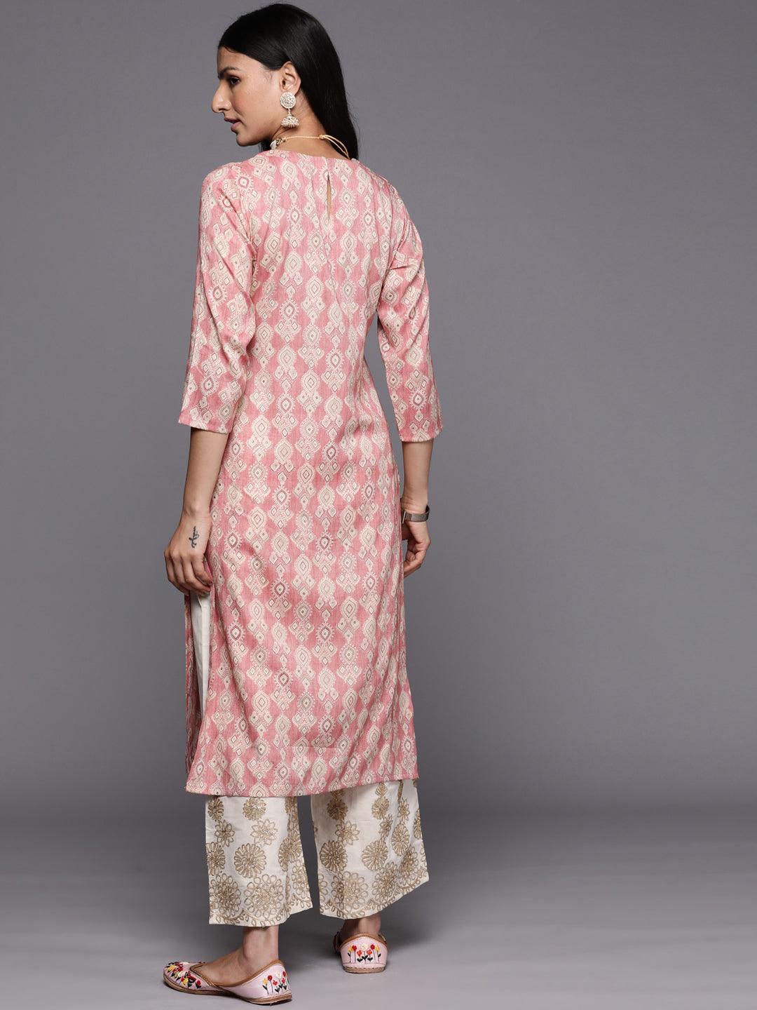 Peach Printed Rayon Straight Kurta - ShopLibas