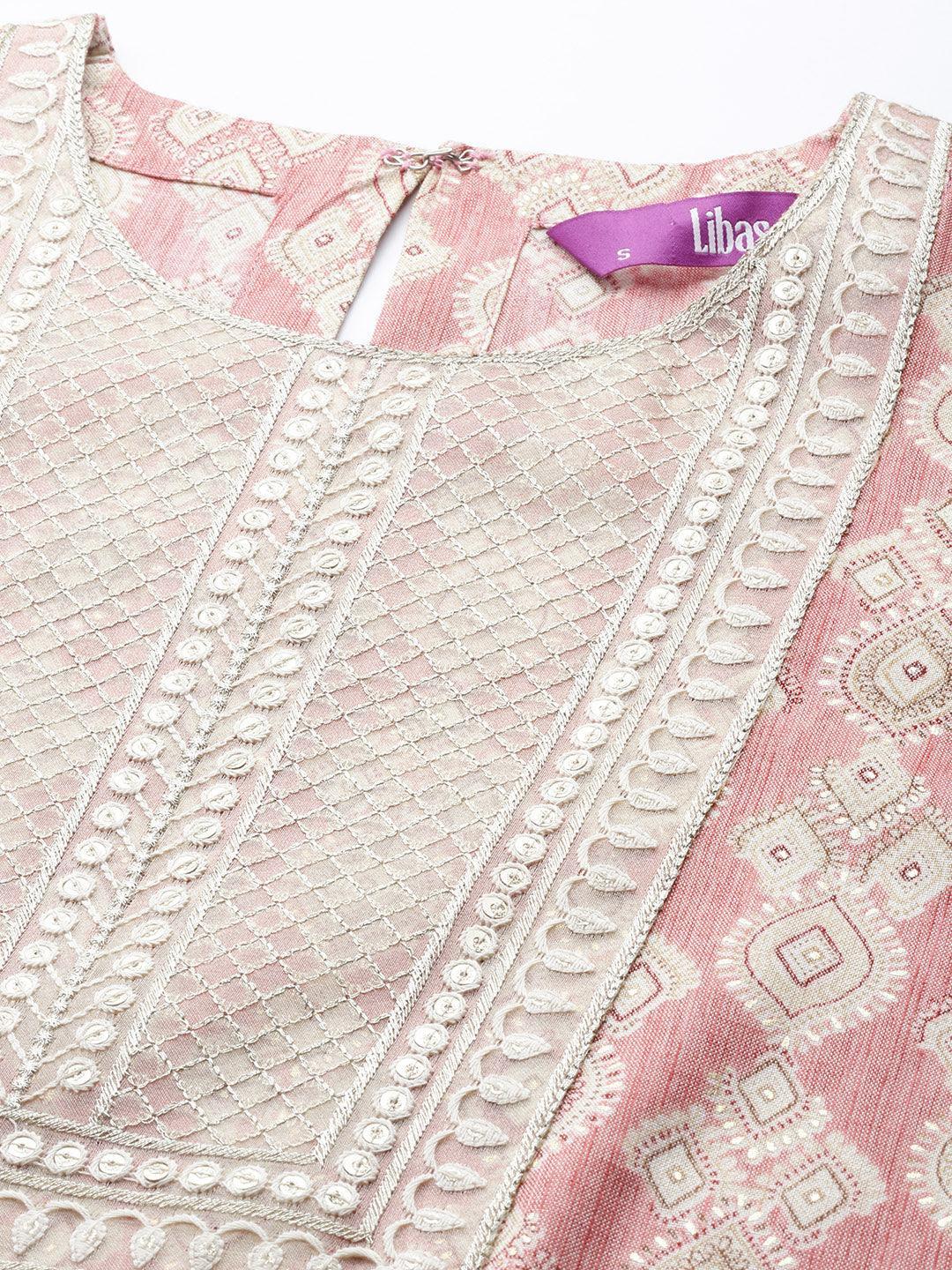 Peach Printed Rayon Straight Kurta - ShopLibas