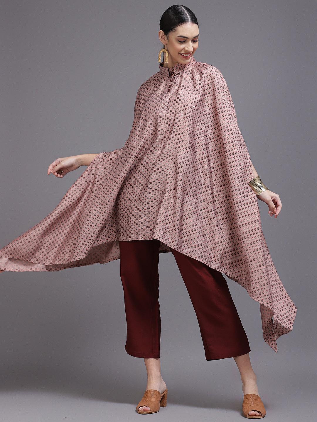 Peach Printed Silk Blend Kurta Set - ShopLibas