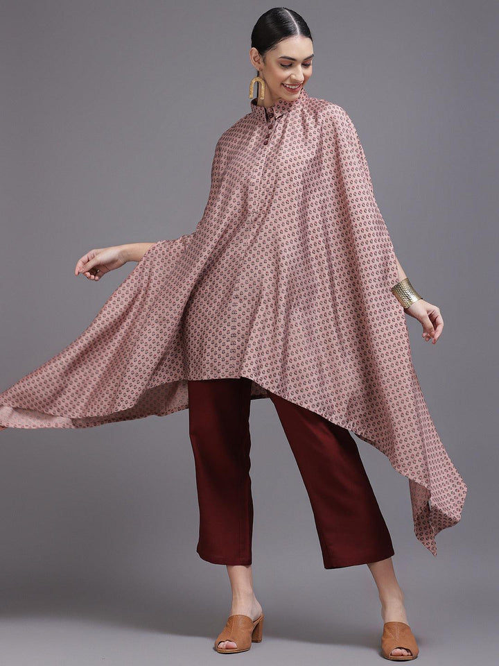 Peach Printed Silk Blend Kurta Set