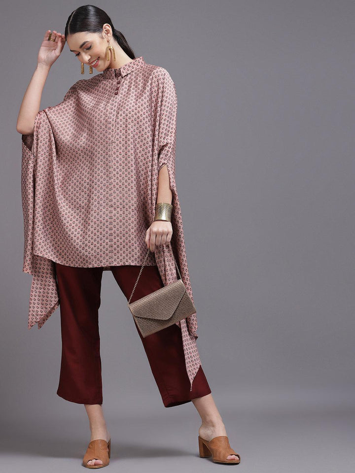 Peach Printed Silk Blend Kurta Set