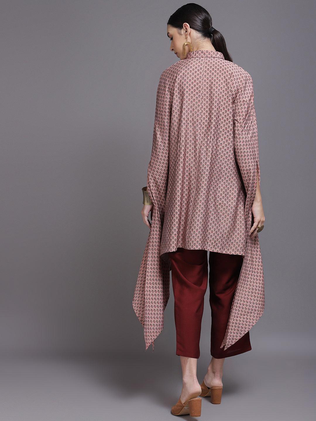 Peach Printed Silk Blend Kurta Set - ShopLibas