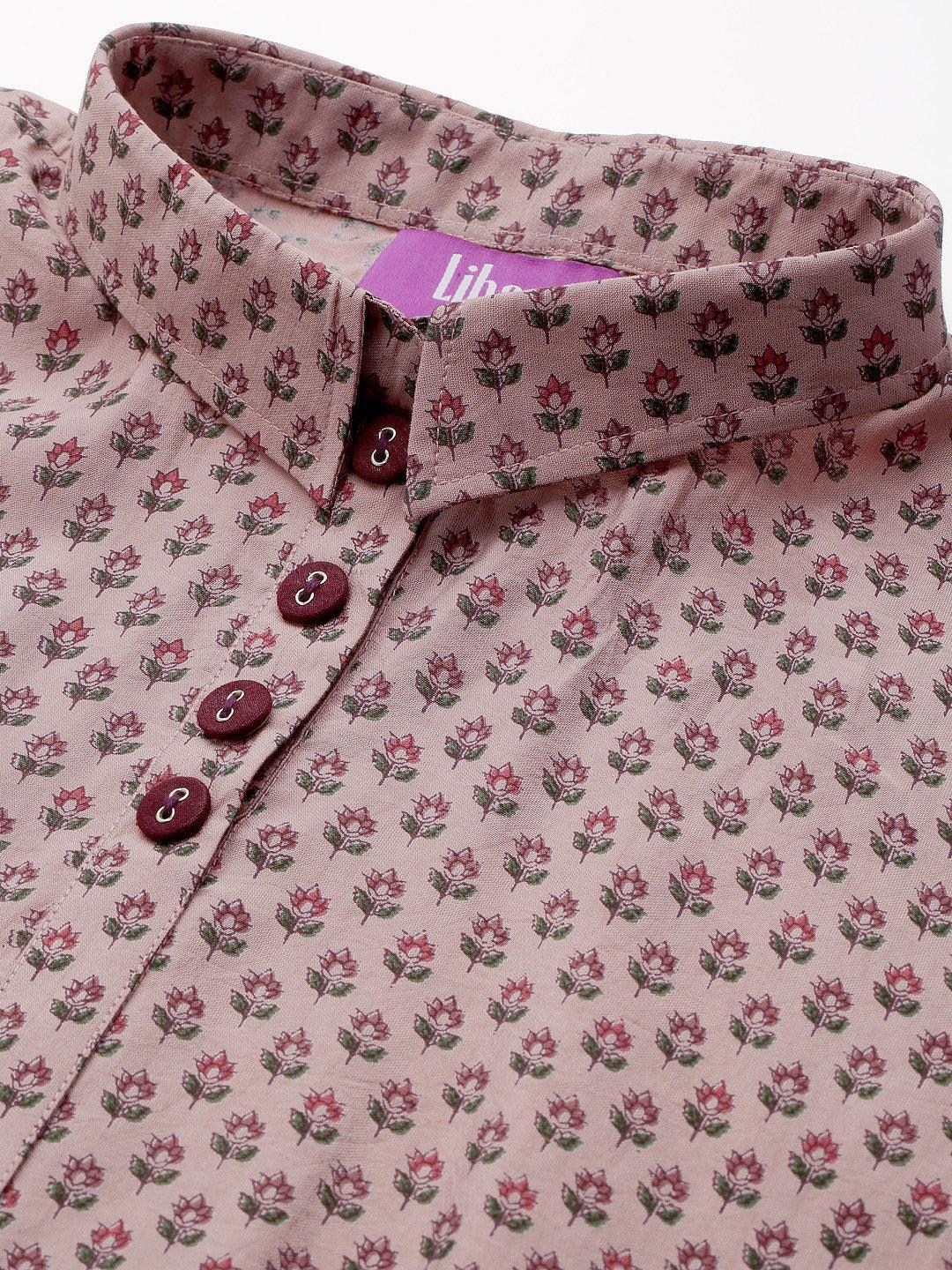 Peach Printed Silk Blend Kurta Set - ShopLibas