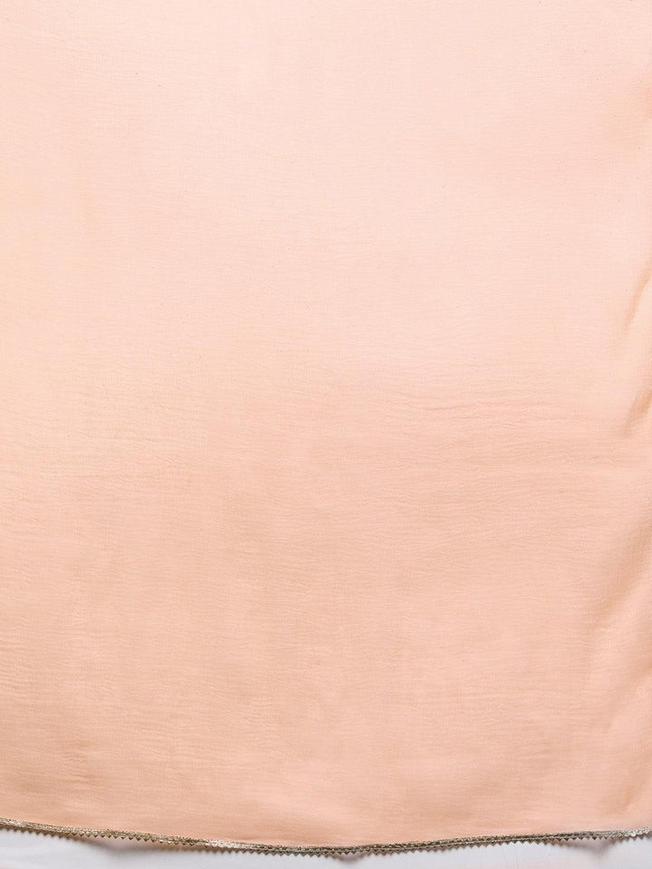 Peach Printed Silk Blend Straight Kurta With Trousers & Dupatta