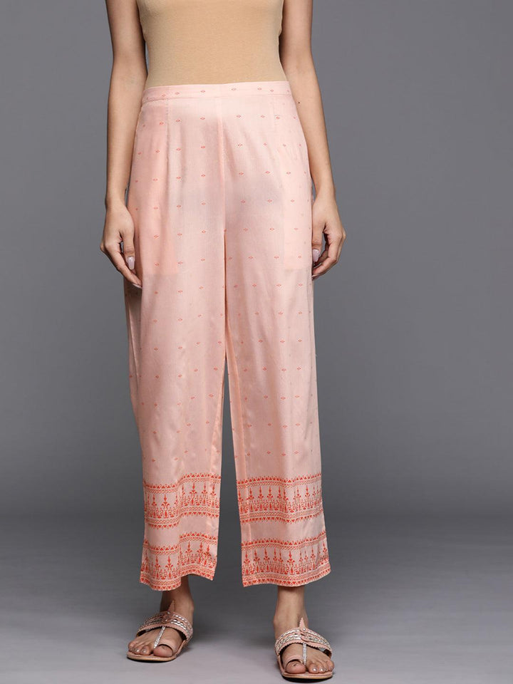 Peach Printed Silk Palazzos