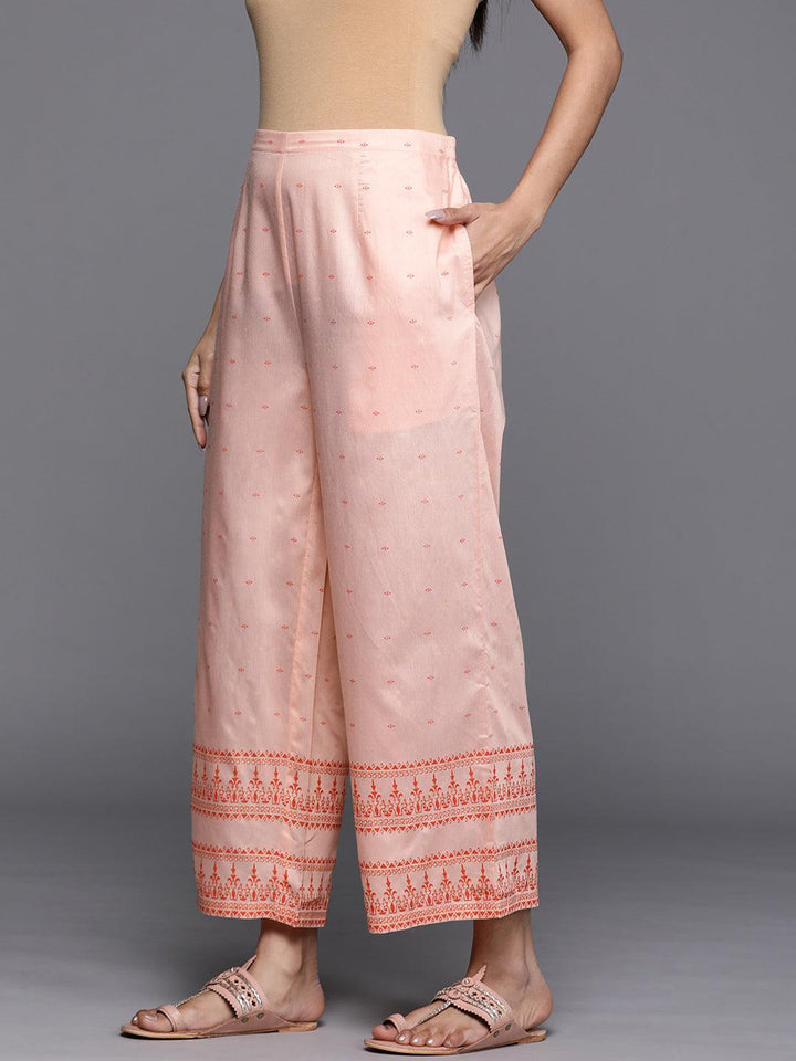 Peach Printed Silk Palazzos