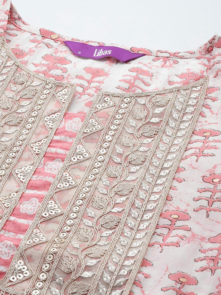 Peach Printed Silk Straight Kurta Set With Trousers