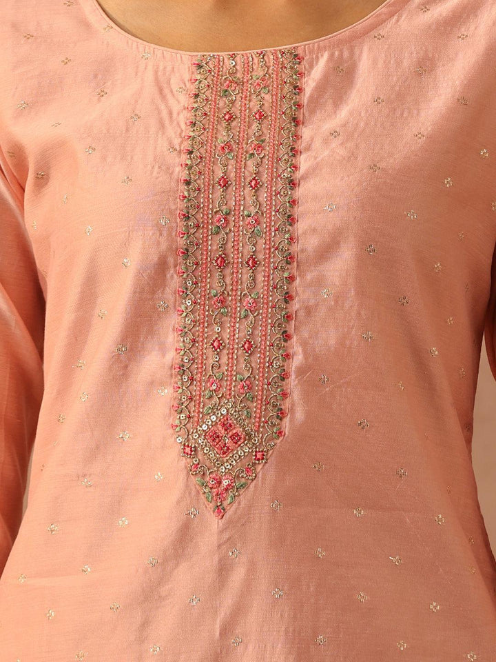 Peach Embellished Chanderi Silk Straight Kurta