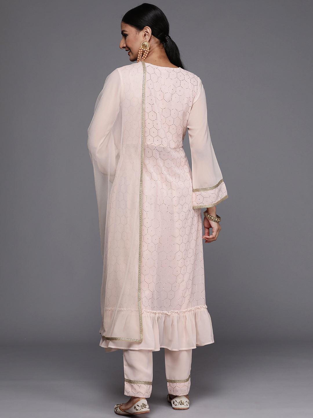 Peach Self Design Georgette Suit Set - ShopLibas