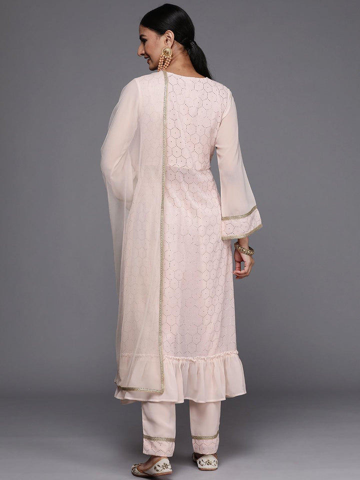 Peach Self Design Georgette Suit Set