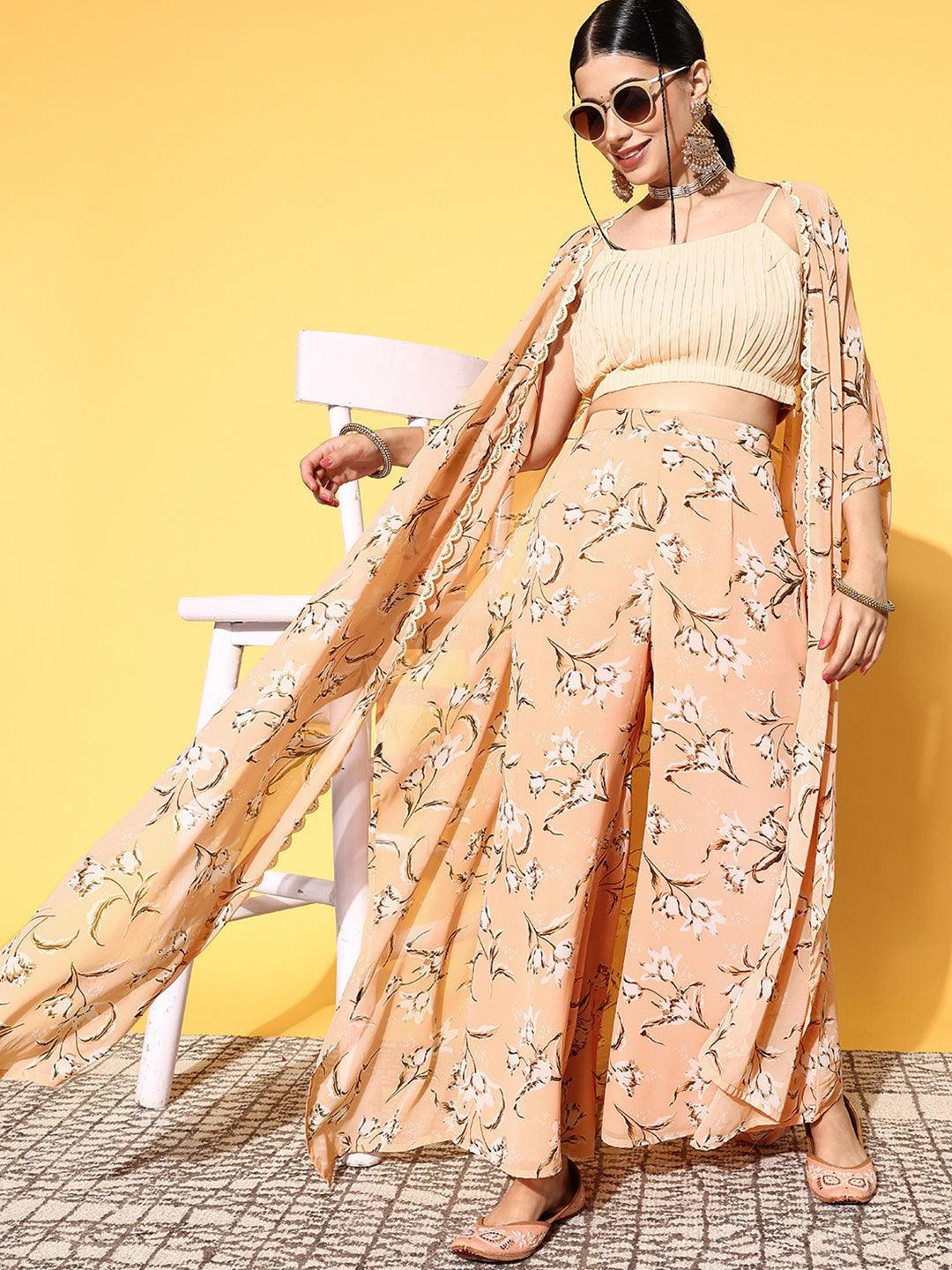 Peach Solid Georgette Co-Ords - ShopLibas