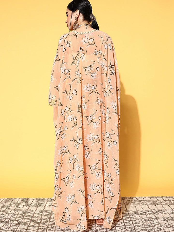 Peach Solid Georgette 3 Piece Co-Ords