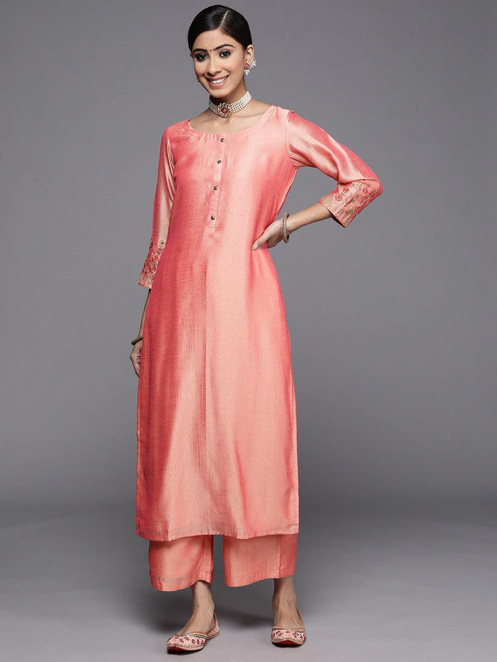 Peach Solid Silk Kurta