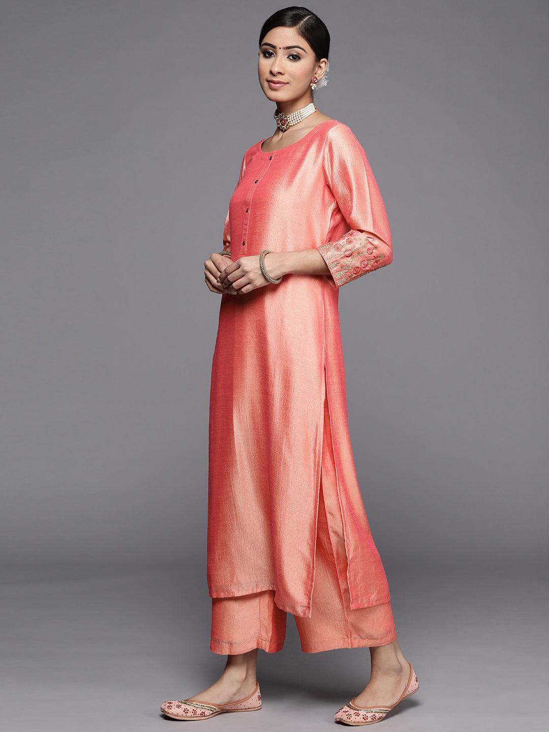 Peach Solid Silk Kurta - ShopLibas