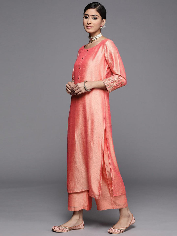 Peach Solid Silk Kurta