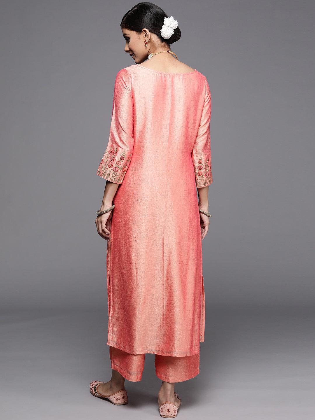 Peach Solid Silk Kurta - ShopLibas