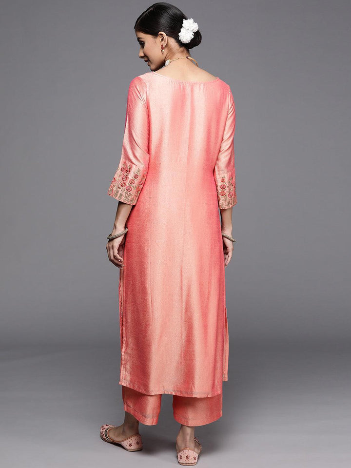 Peach Solid Silk Kurta
