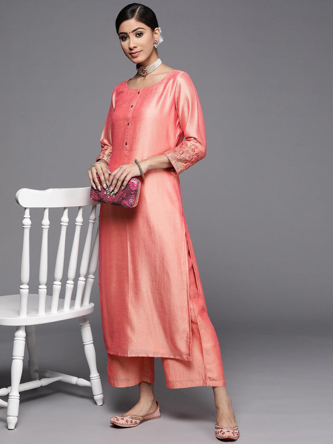Peach Solid Silk Kurta - ShopLibas