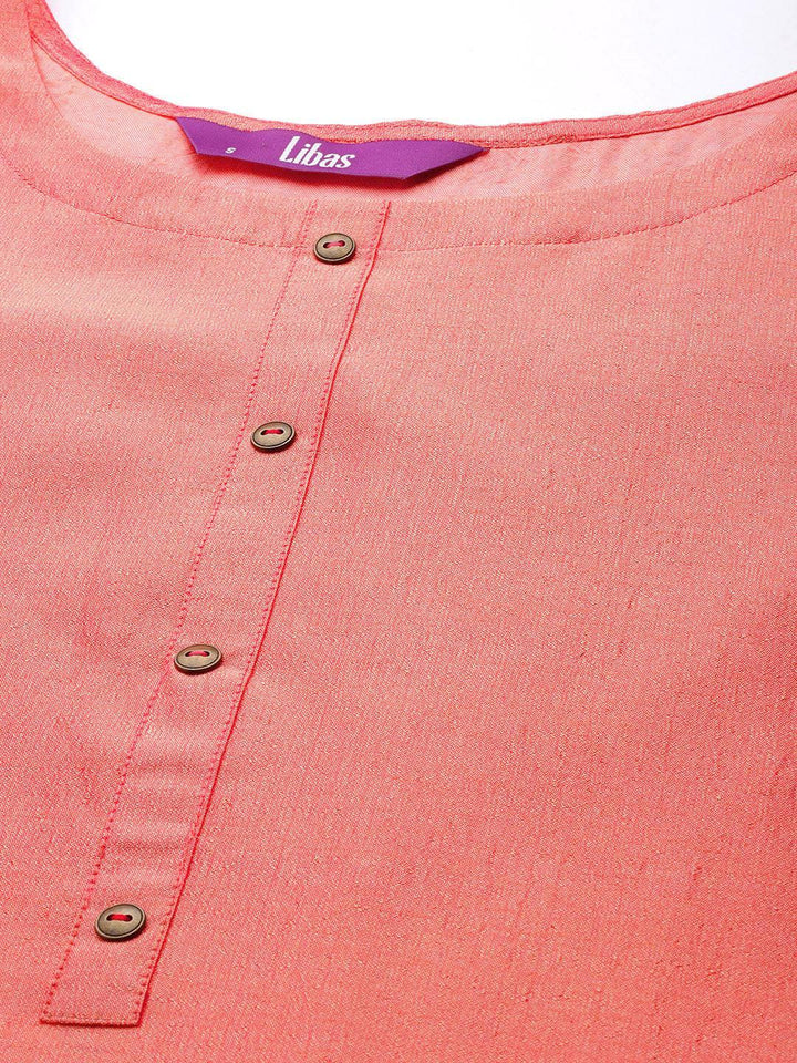Peach Solid Silk Kurta