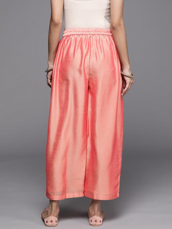 Peach Solid Silk Palazzos