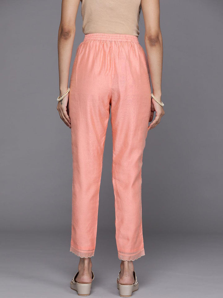 Peach Solid Silk Trousers