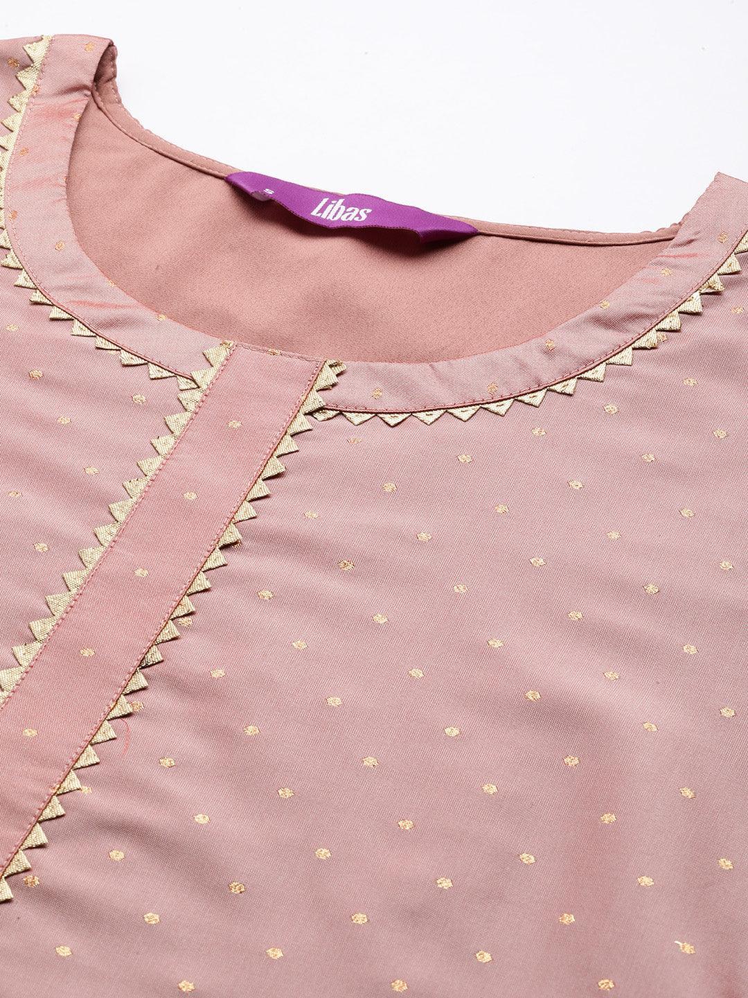 Peach Woven Design Art Silk Straight Kurta - ShopLibas