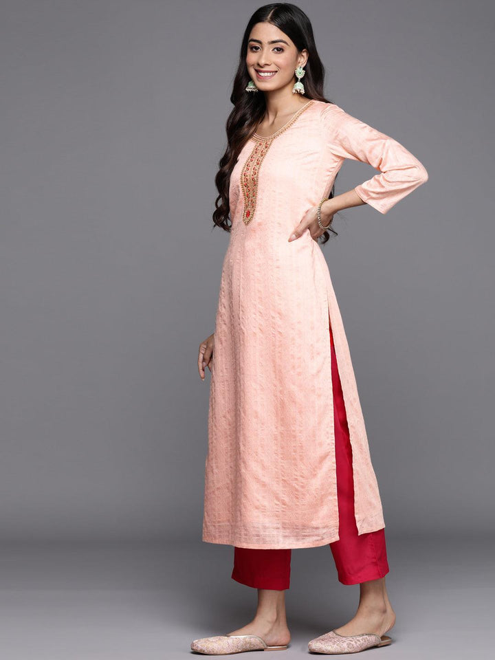 Peach Woven Design Rayon Straight Kurta