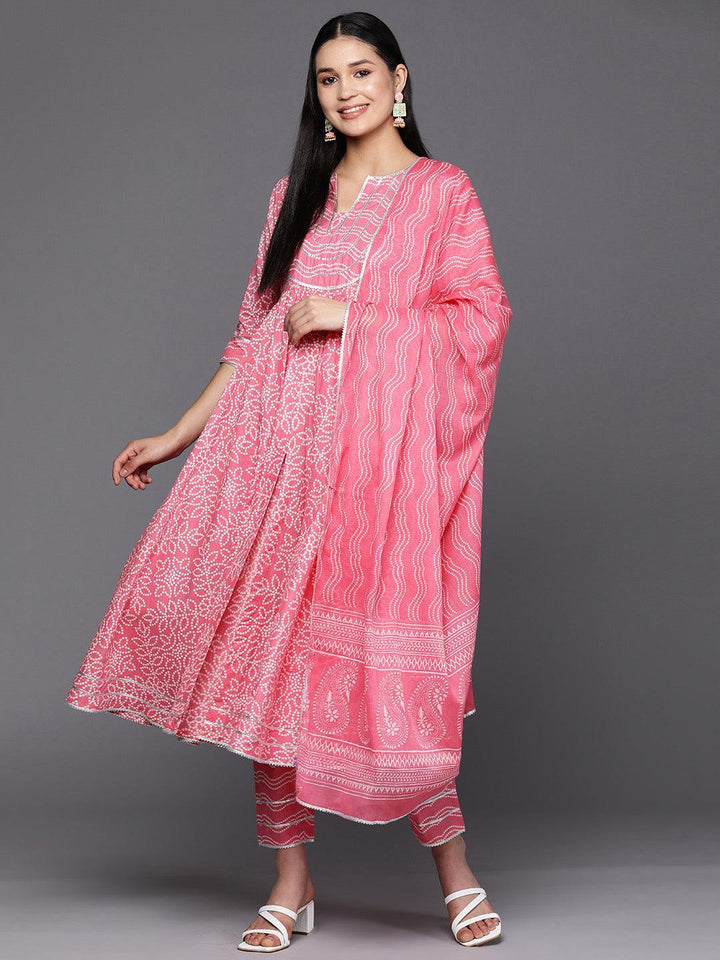 Peach Yoke Design Cotton Anarkali Suit Set With Trousers
