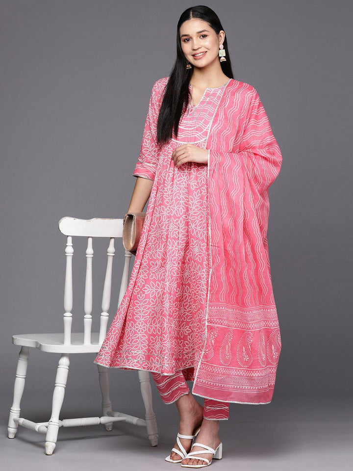 Peach Yoke Design Cotton Anarkali Suit Set With Trousers