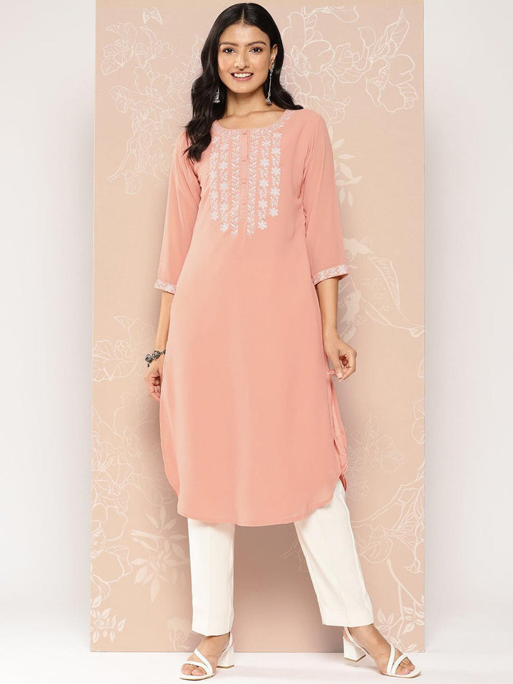 Peach Yoke Design Georgette Pathani Kurta