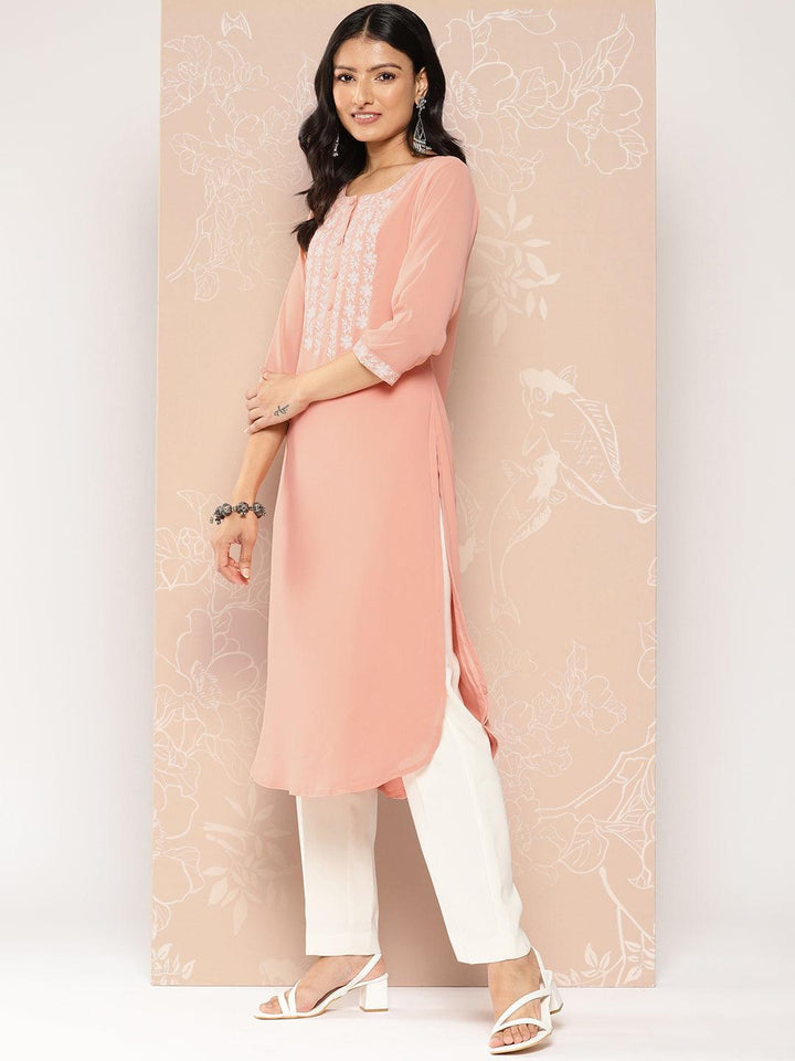 Peach Yoke Design Georgette Pathani Kurta