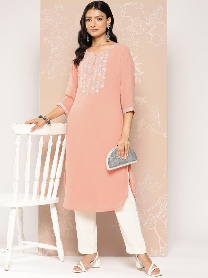 Peach Yoke Design Georgette Pathani Kurta