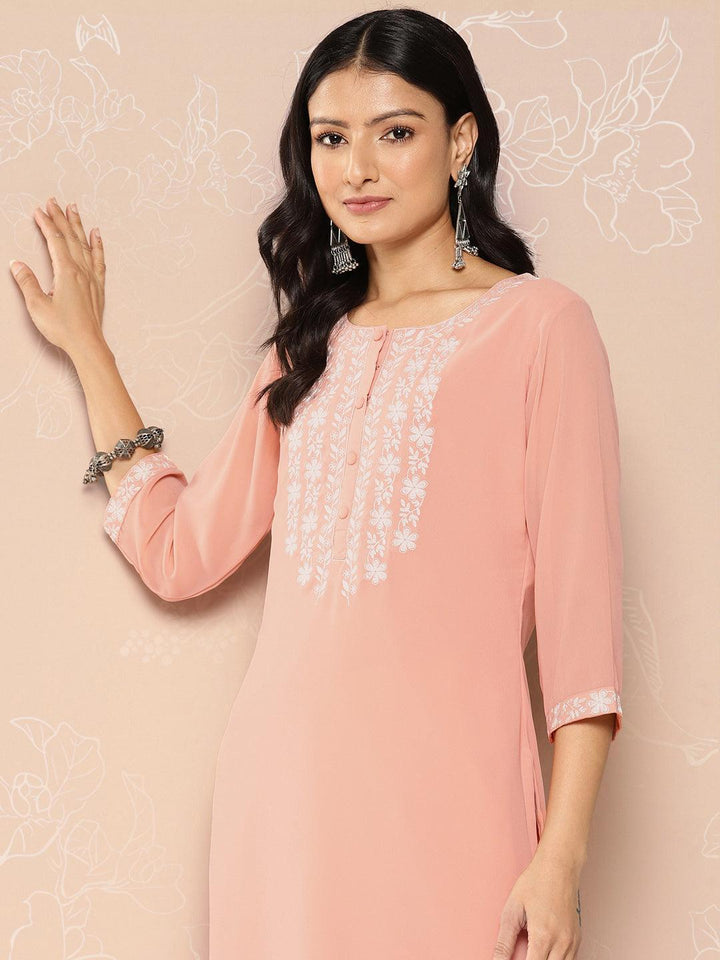 Peach Yoke Design Georgette Pathani Kurta