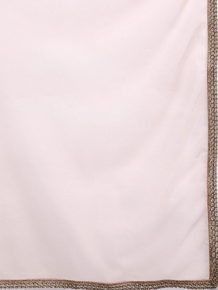 Peach Yoke Design Silk Blend Straight Kurta With Dupatta