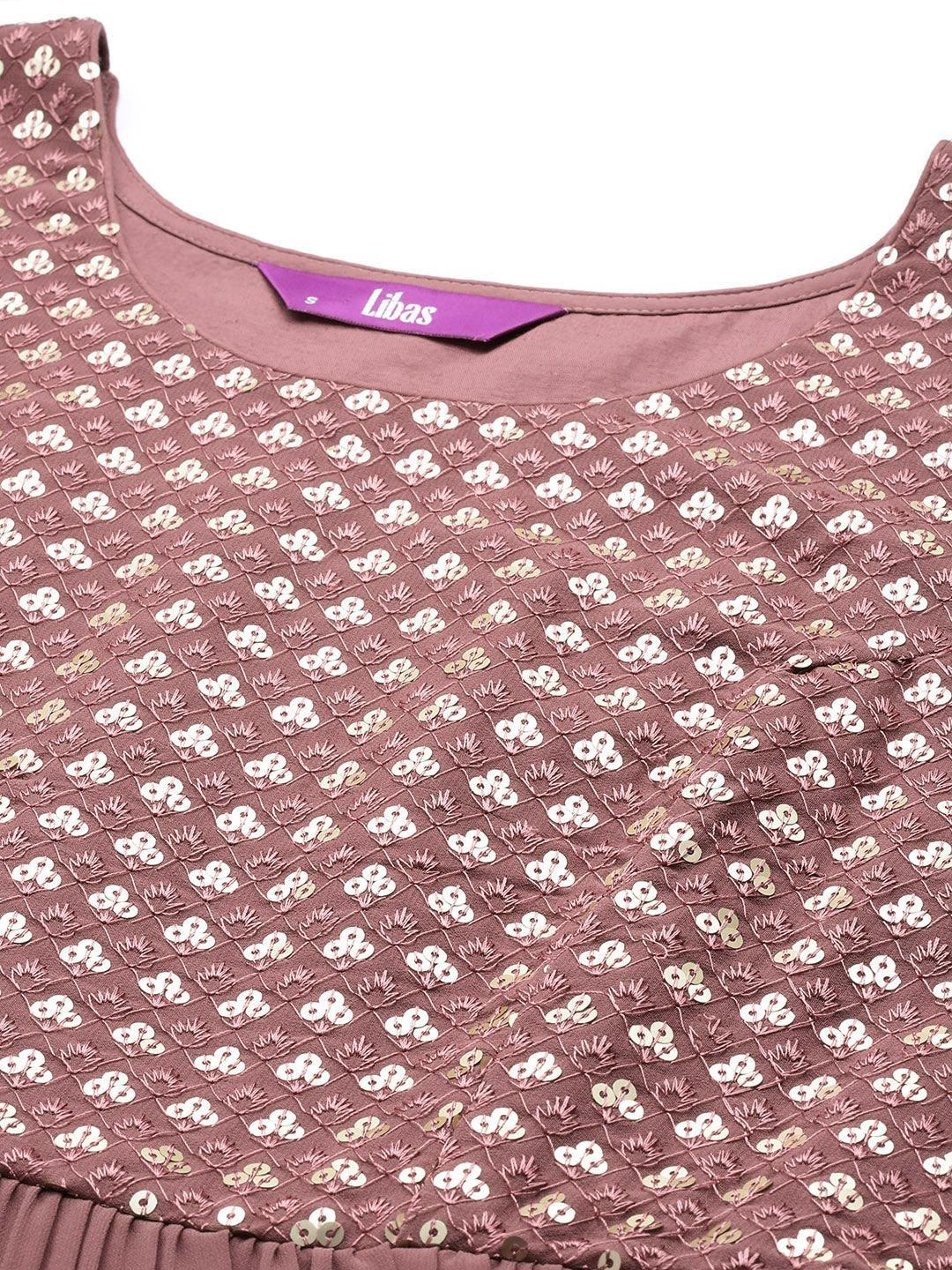 Pink Embellished Georgette Fit and Flare Dress - ShopLibas