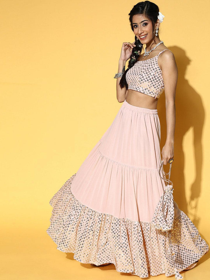 Pink Embellished Georgette Lehenga Set