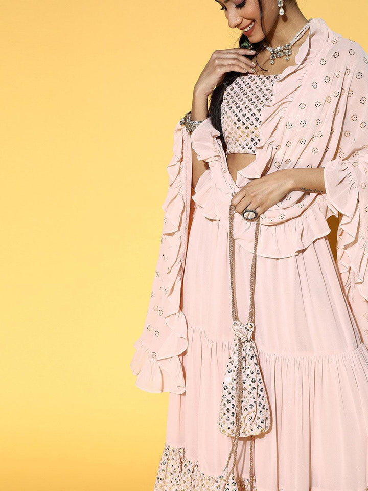 Pink Embellished Georgette Lehenga Set