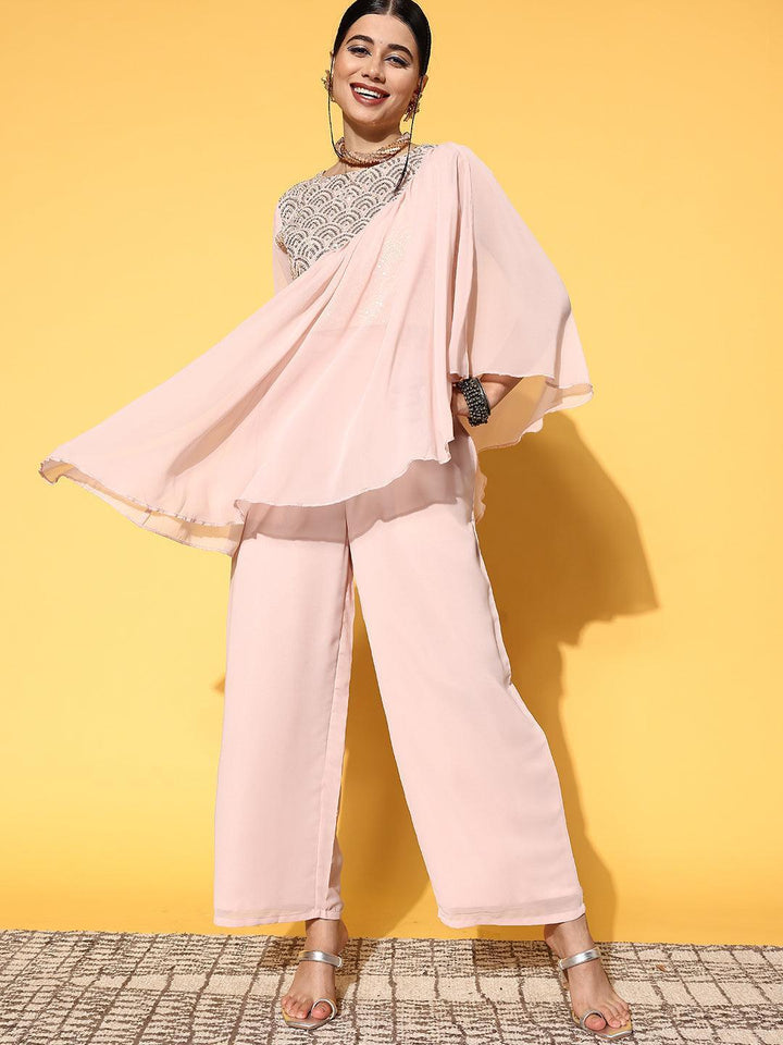 Pink Embellished Georgette Co-Ords