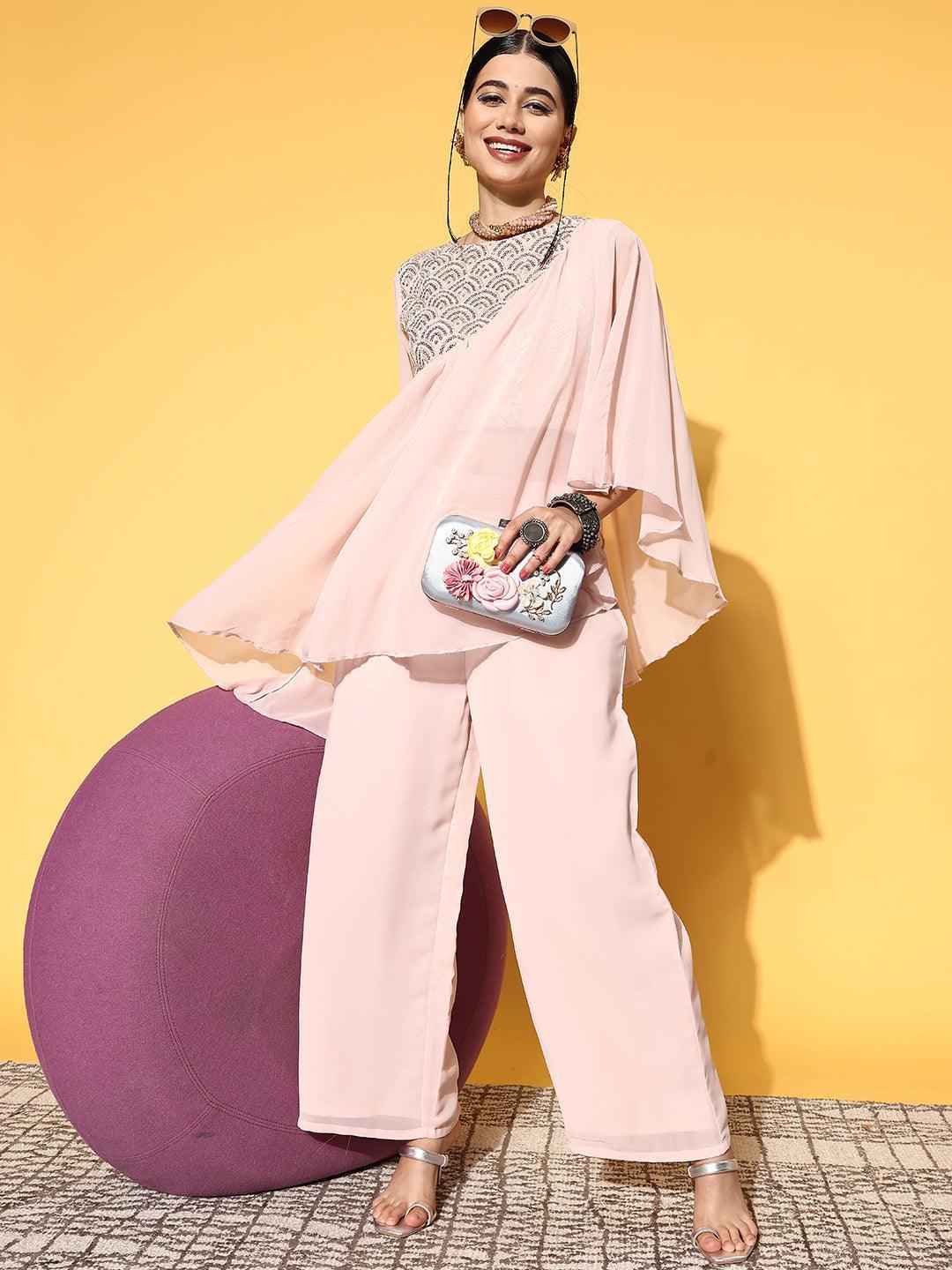 Pink Embellished Georgette Co-Ords - ShopLibas