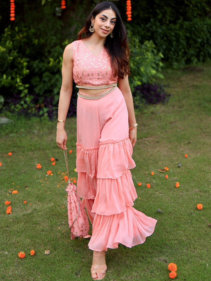 Pink Embellished Georgette Co-Ords