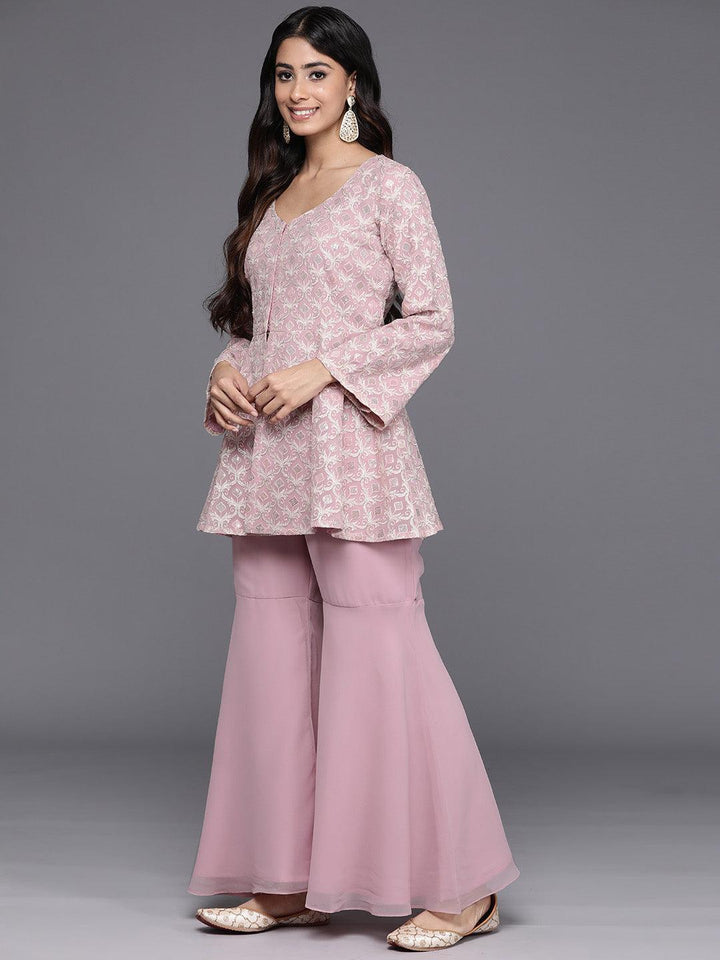 Pink Embellished Georgette Tunic With Sharara