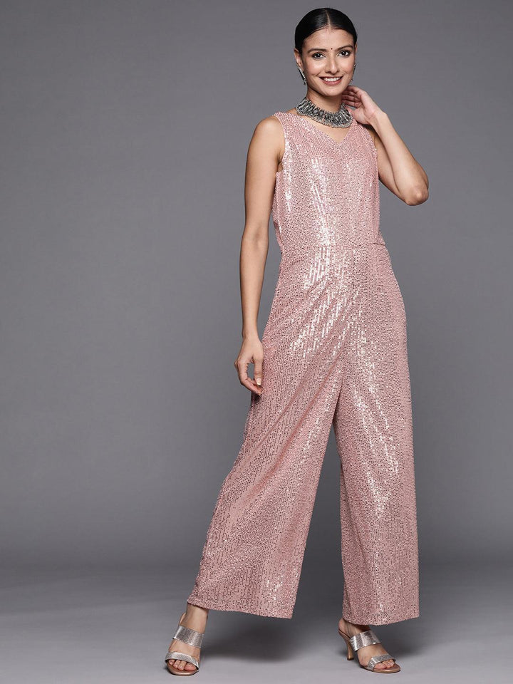 Pink Embellished Nylon Jumpsuit