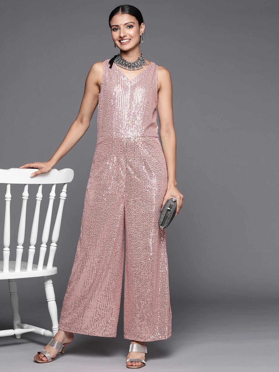 Pink Embellished Nylon Jumpsuit - ShopLibas