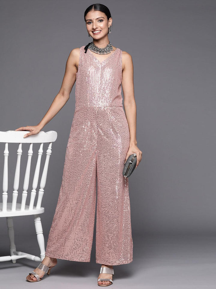 Pink Embellished Nylon Jumpsuit