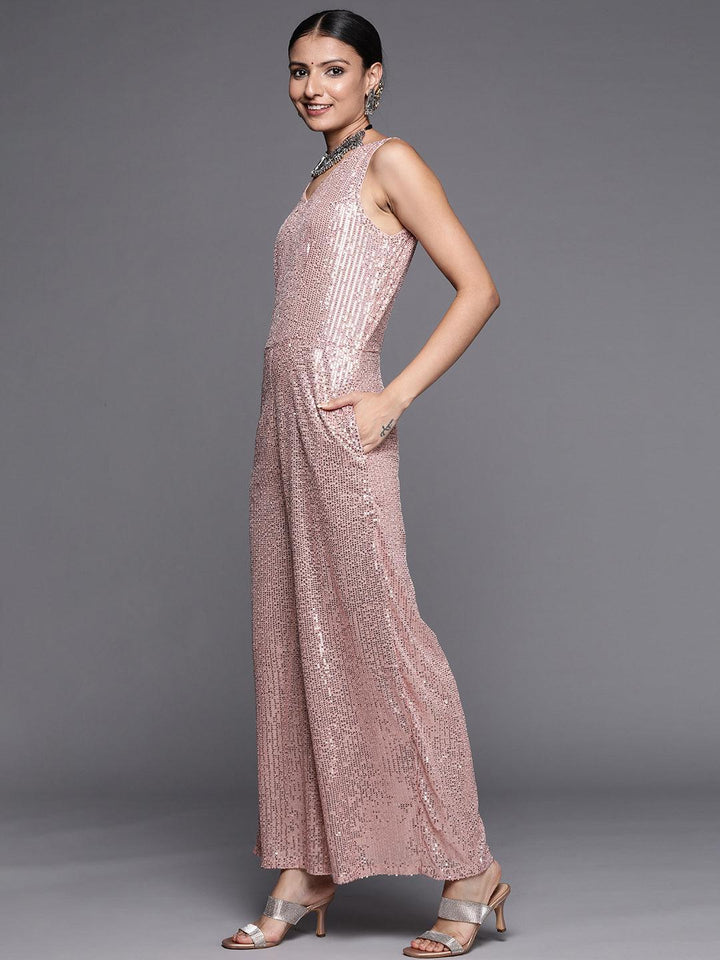 Pink Embellished Nylon Jumpsuit