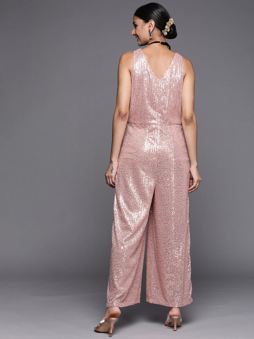 Pink Embellished Nylon Jumpsuit - ShopLibas