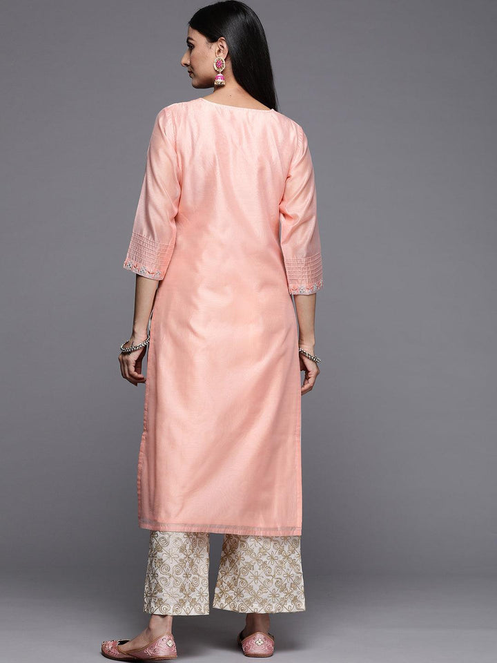 Pink Embroidered Chanderi Silk Straight Kurta