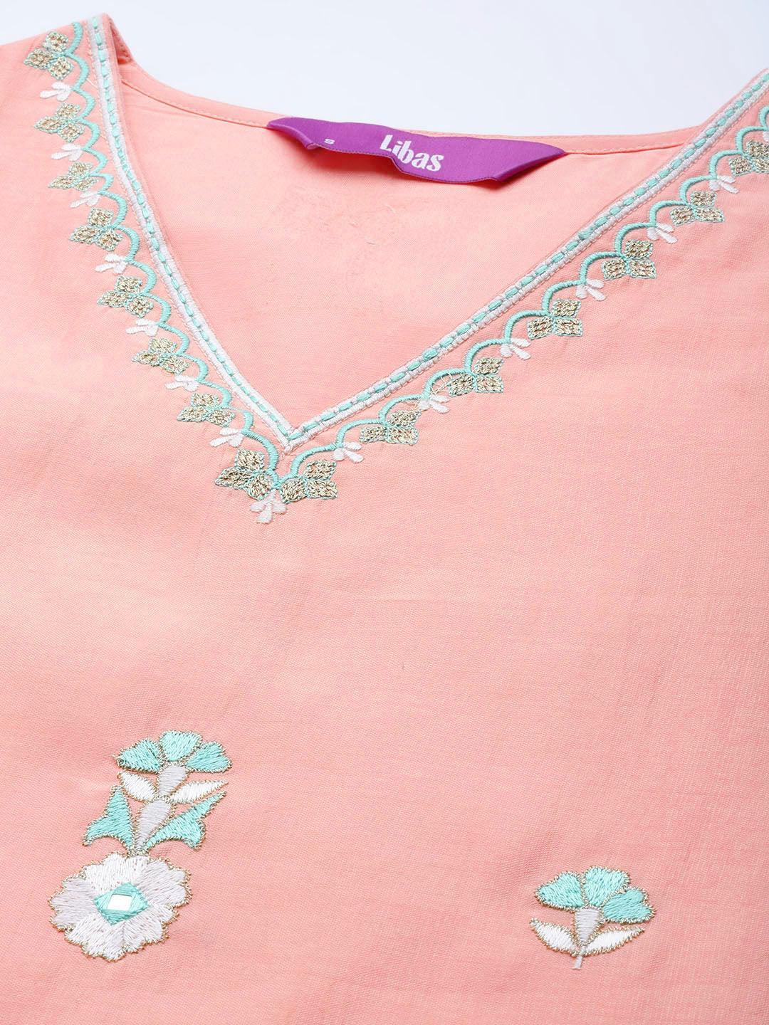 Pink Embroidered Chanderi Silk Suit Set - ShopLibas