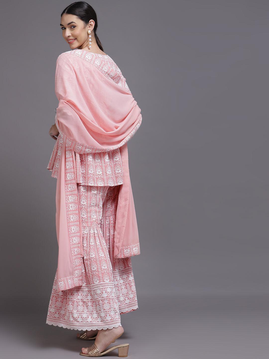 Pink Embroidered Georgette Suit Set - ShopLibas